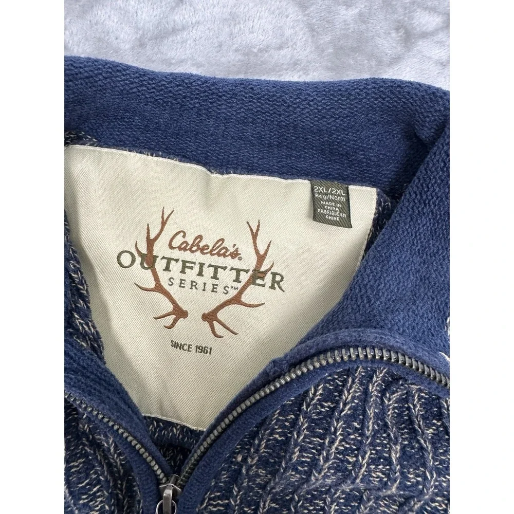 Cabelas Knit 1/4 Zip Sweater Mens 2XL XXL Blue Pullover Sweatshirt Hunting Trail